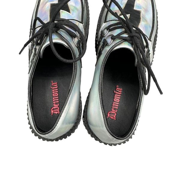 DEMONIA | Silver holographic lightning bolt platform creeper women’s shoes - Picture 6 of 14